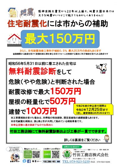 <a href="/jyosei-kyuhukin/taishin-jyosei">［お知らせ］住宅耐震化の補助のページを追加しました</ａ>
